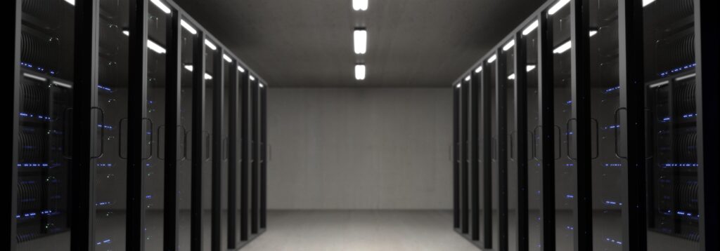 Frontal view of A Grey server room, IT room